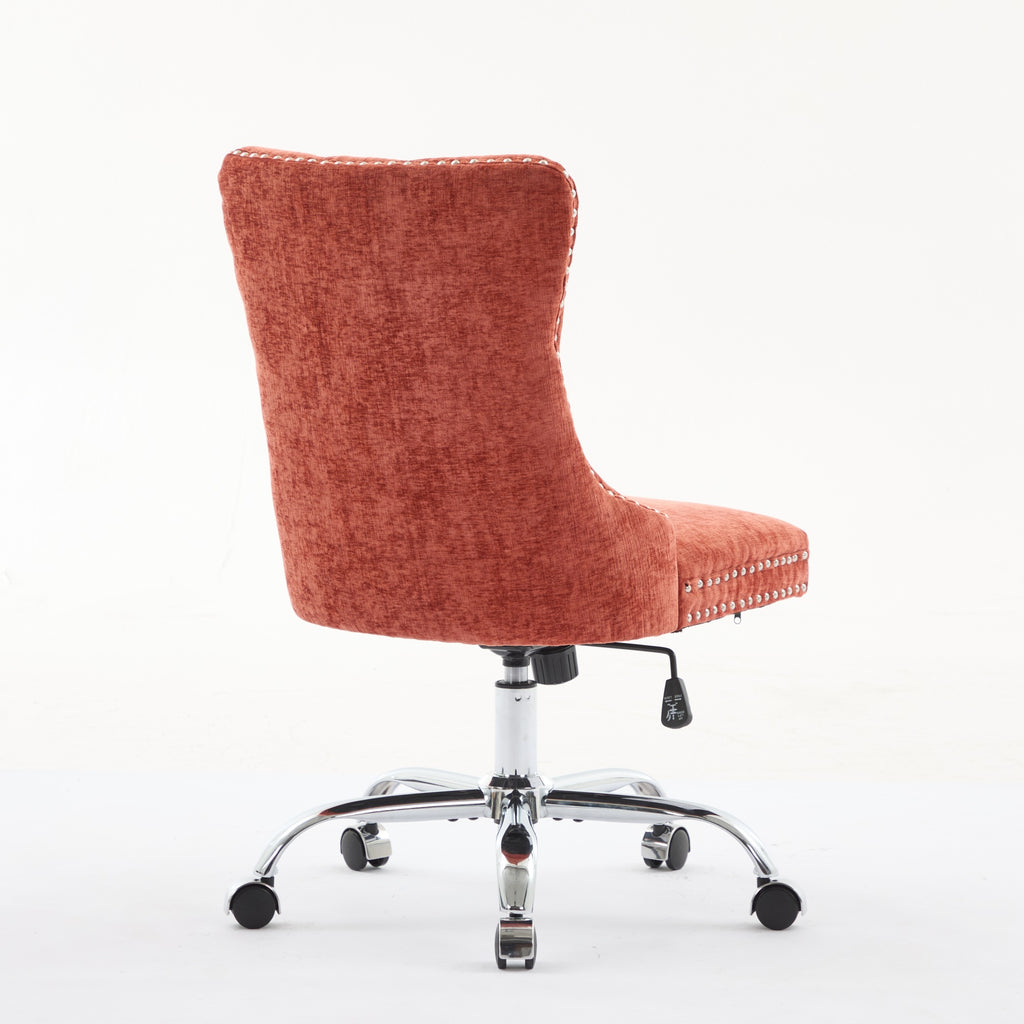 Fauteuil de Bureau en Chenille Orange – Capitonné & Base Chromée Réglable