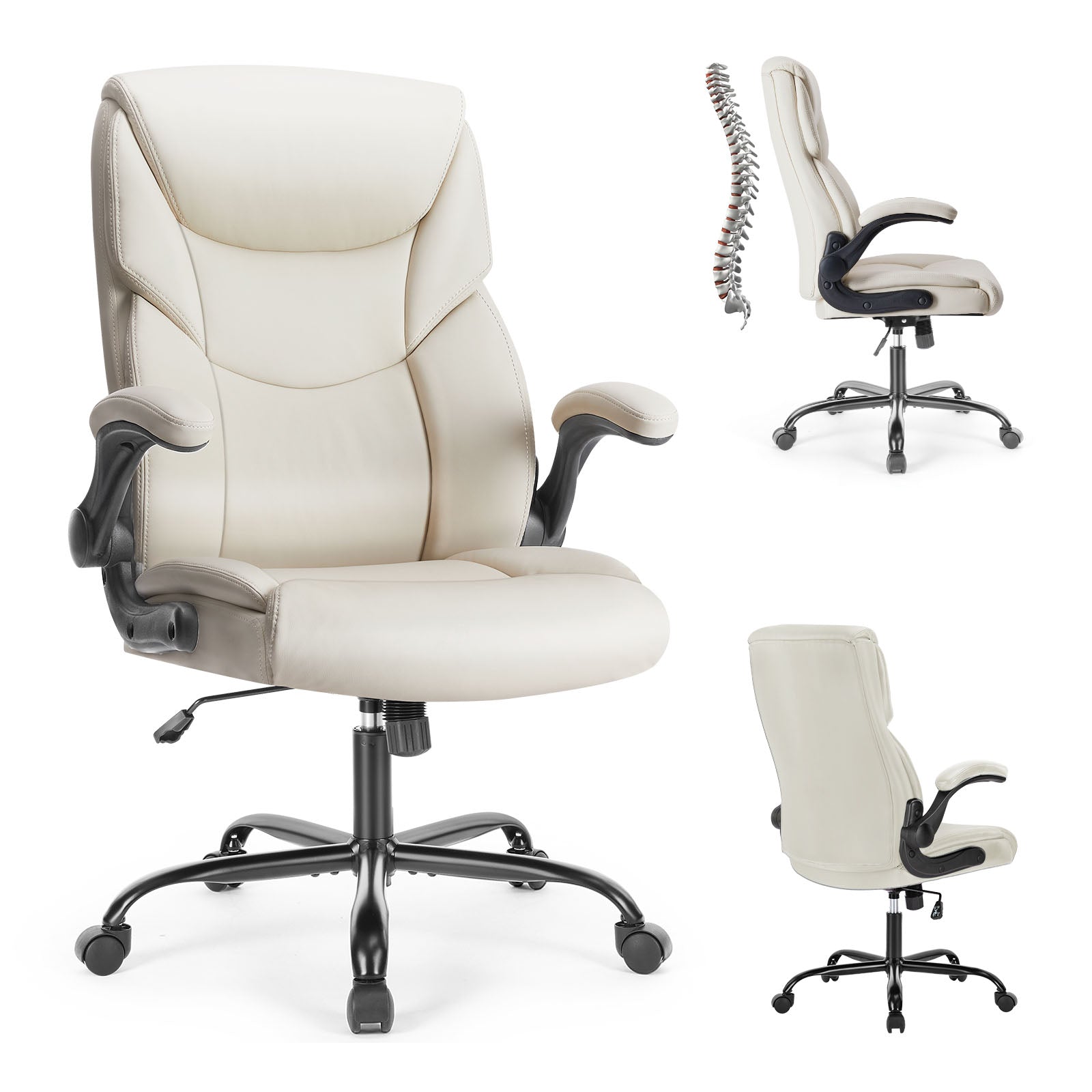 Fauteuil de Bureau en Similicuir – Dossier Haut & Accoudoirs Relevables