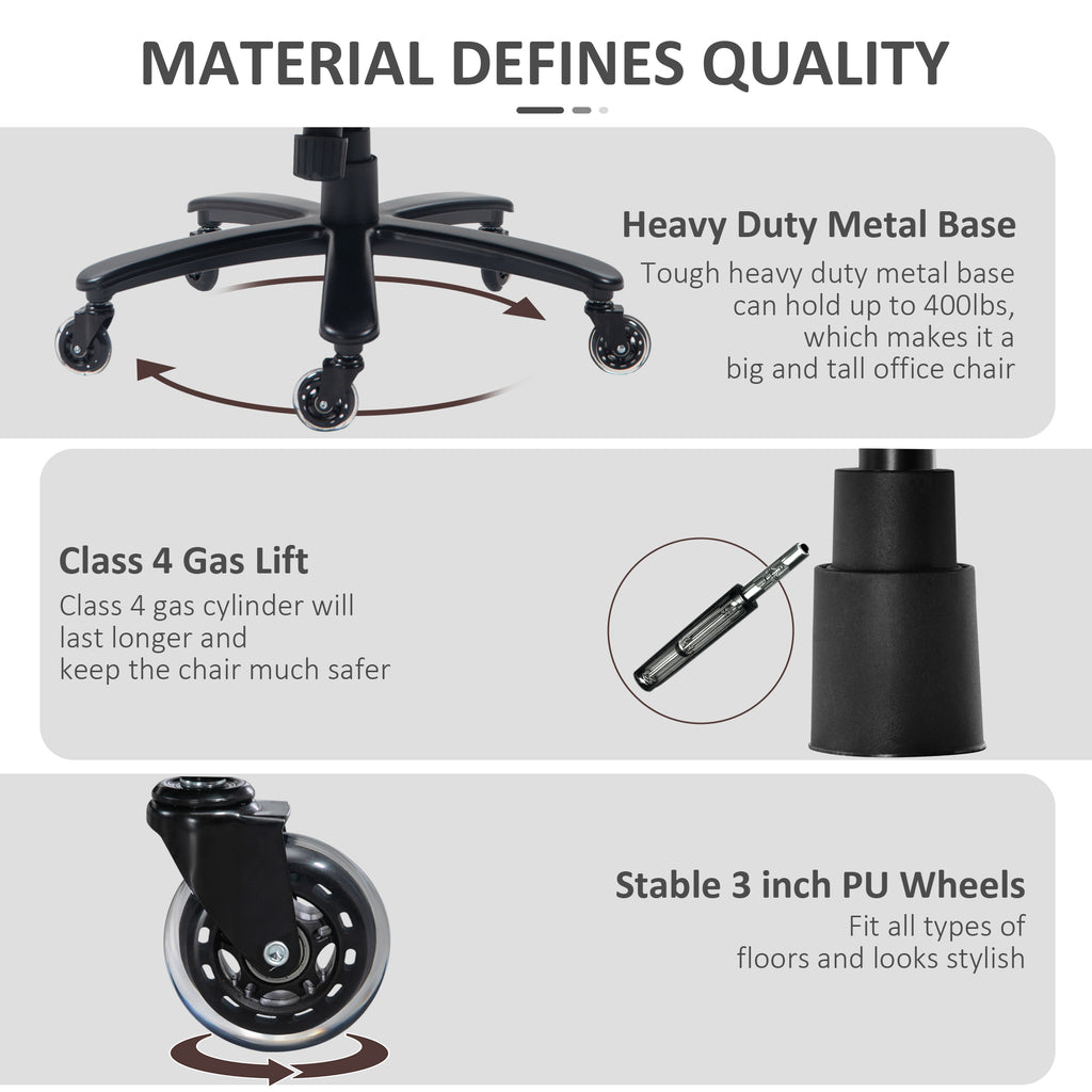 Chaise de Bureau Grande Taille Ergonomique en Similicuir Noir – Assise Large, Soutien Lombaire Renforcé, Jusqu’à 181 kg | DeskHarmony