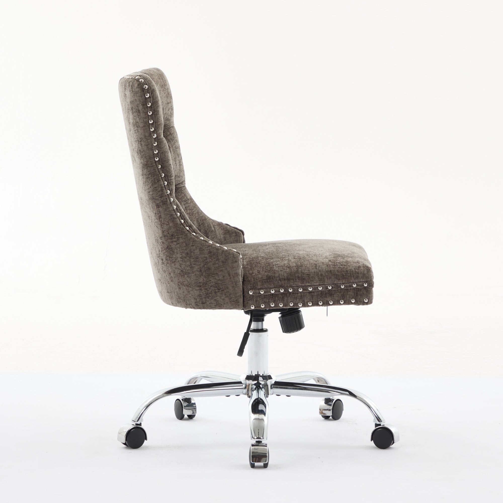 Fauteuil de Bureau en Chenille Gris – Capitonné & Base Chromée Réglable