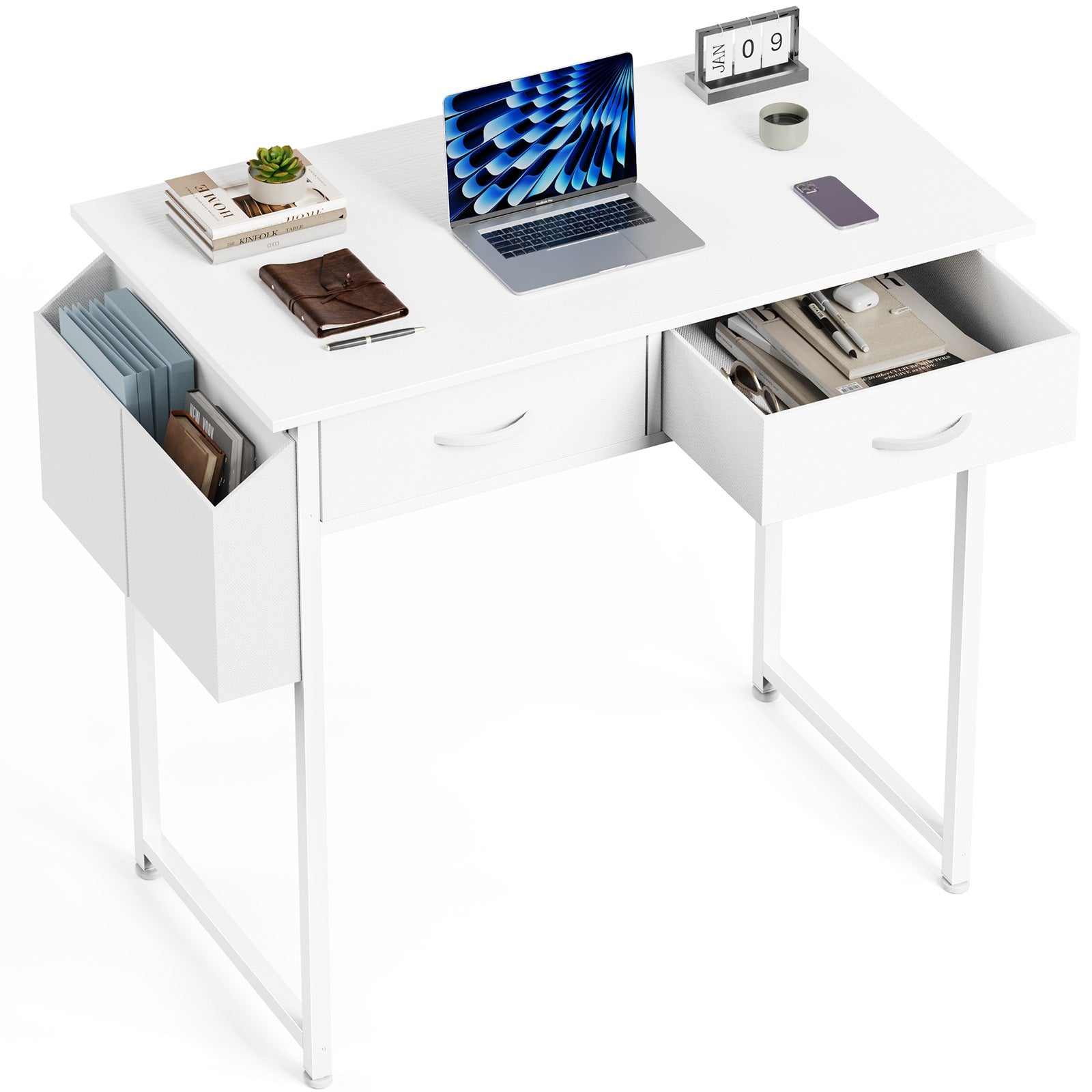 Bureau Compact avec Rangement – 32" ou 48", Noir, Blanc ou Bois