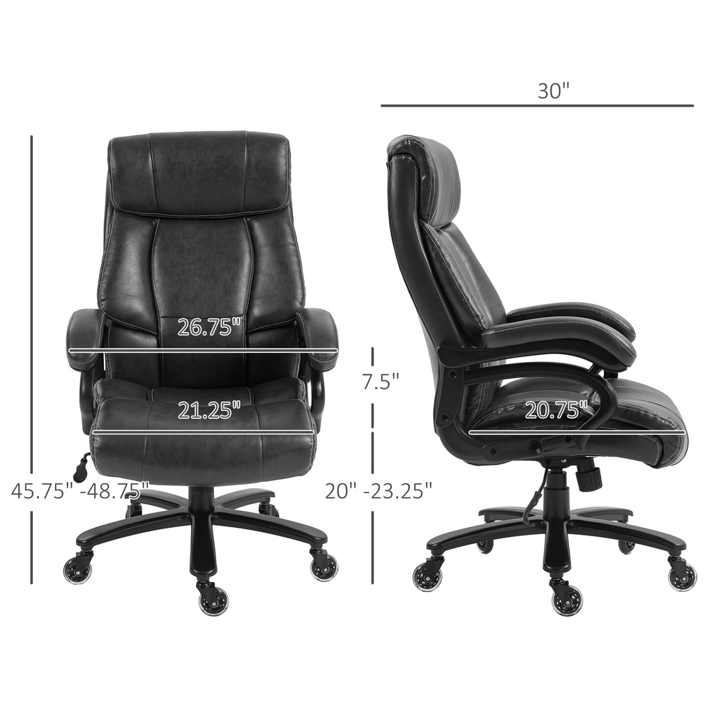 Chaise de Bureau Grande Taille Ergonomique en Similicuir Noir – Assise Large, Soutien Lombaire Renforcé, Jusqu’à 181 kg | DeskHarmony