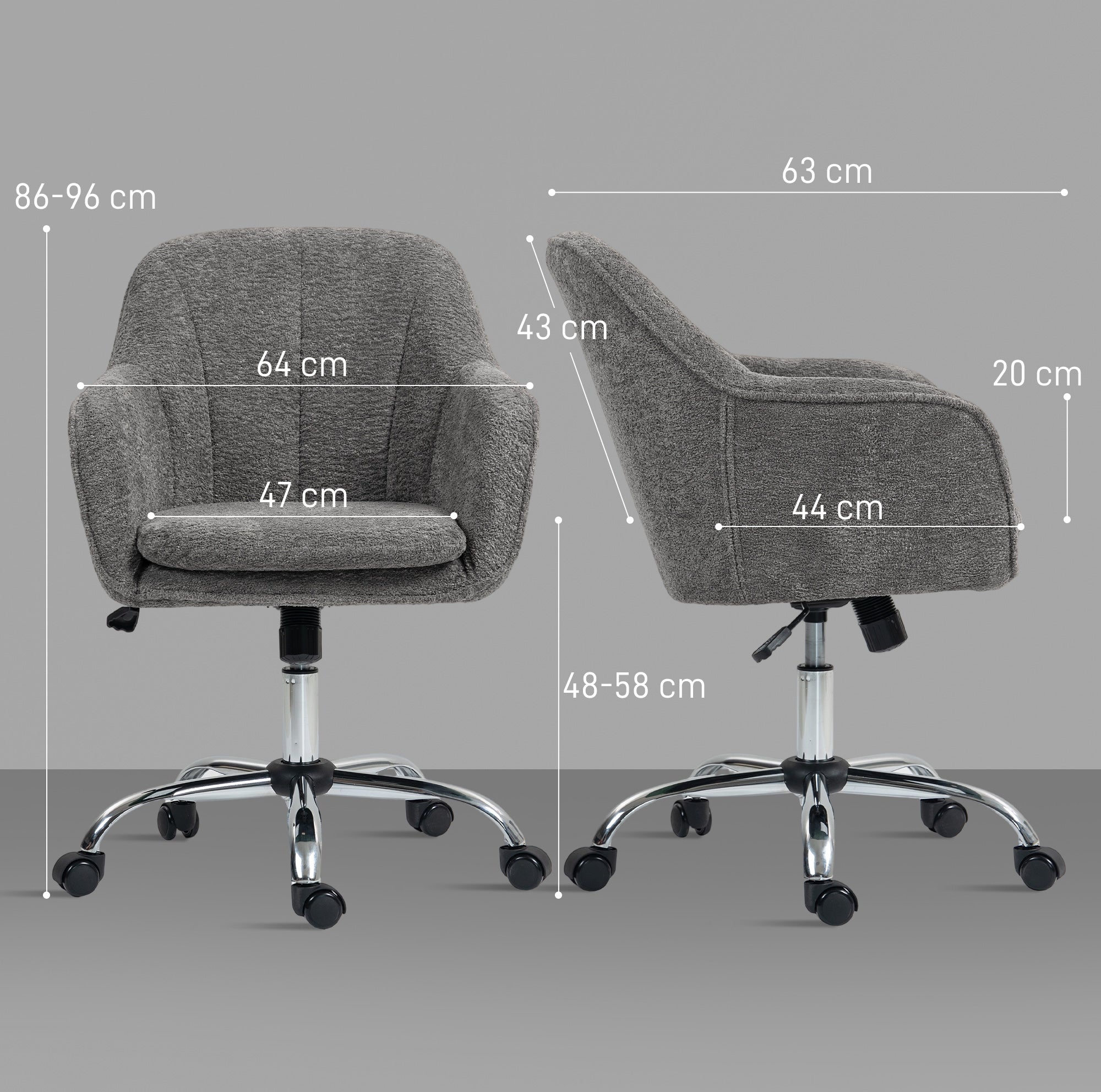Fauteuil de Bureau en Velours Gris – Confort Enveloppant & Hauteur Réglable