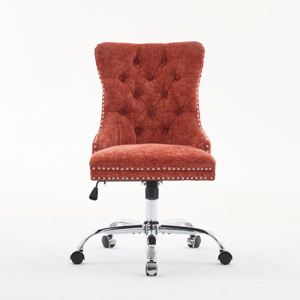 Fauteuil de Bureau en Chenille Orange – Capitonné & Base Chromée Réglable