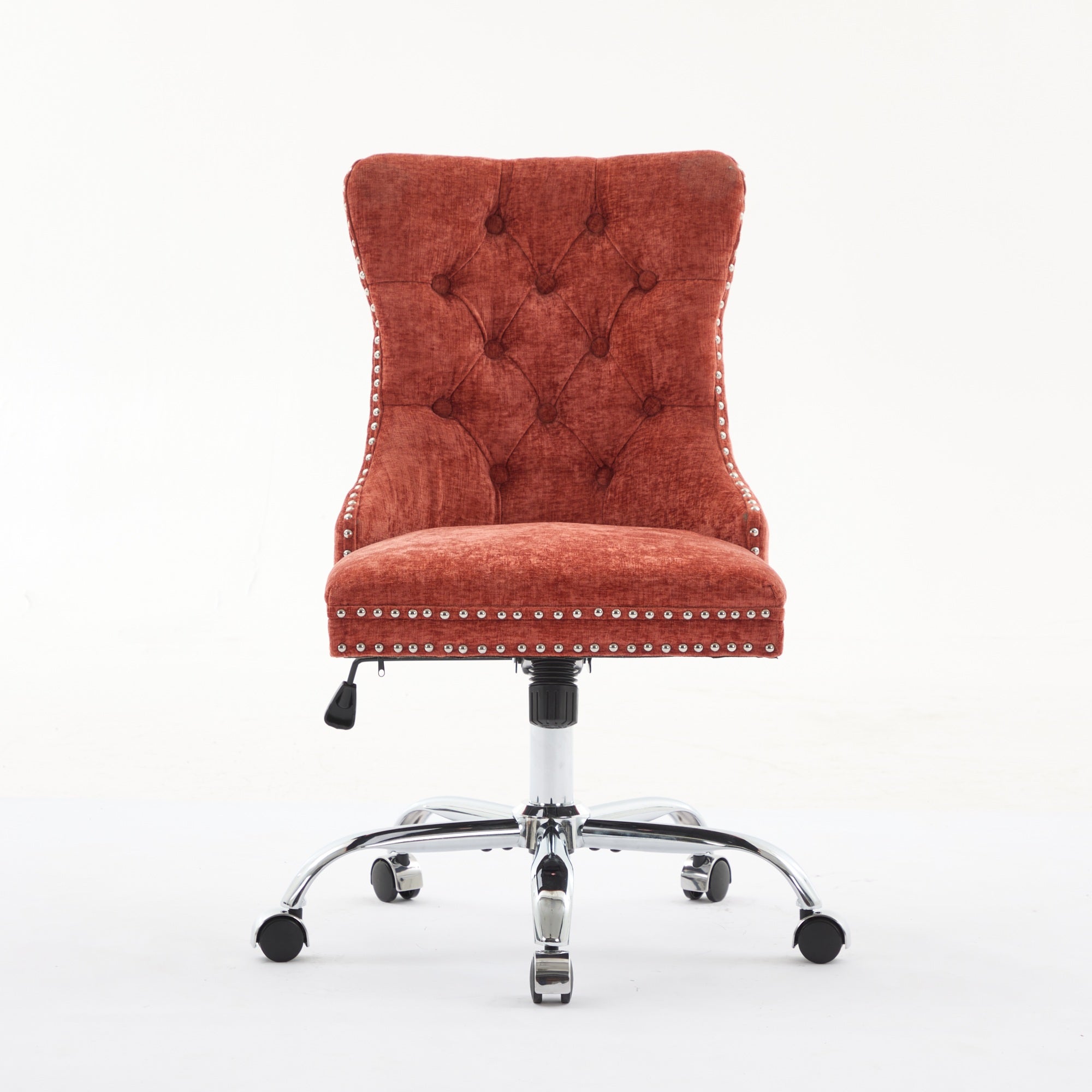 Fauteuil de Bureau en Chenille Orange – Capitonné & Base Chromée Réglable