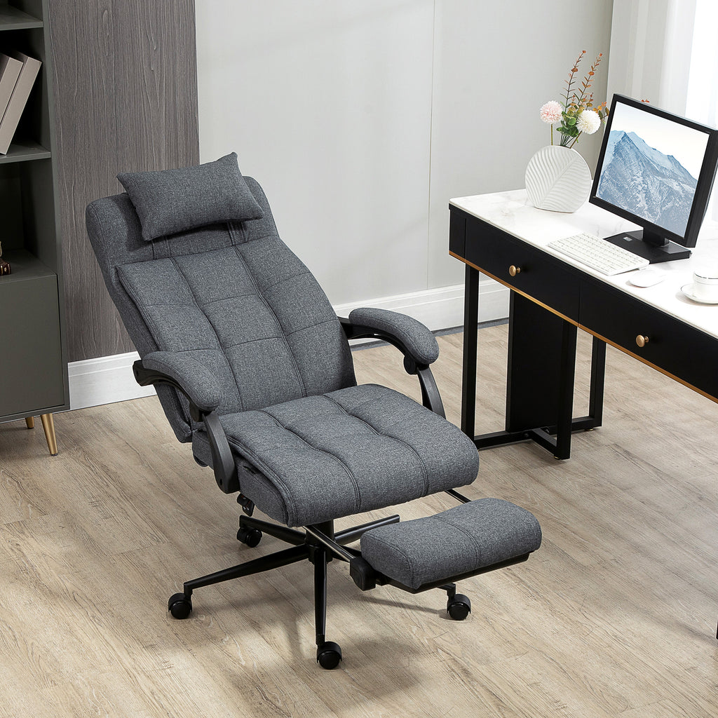 Fauteuil de Bureau Inclinable avec Repose-Pieds – Tissu Effet Lin & Dossier Haut