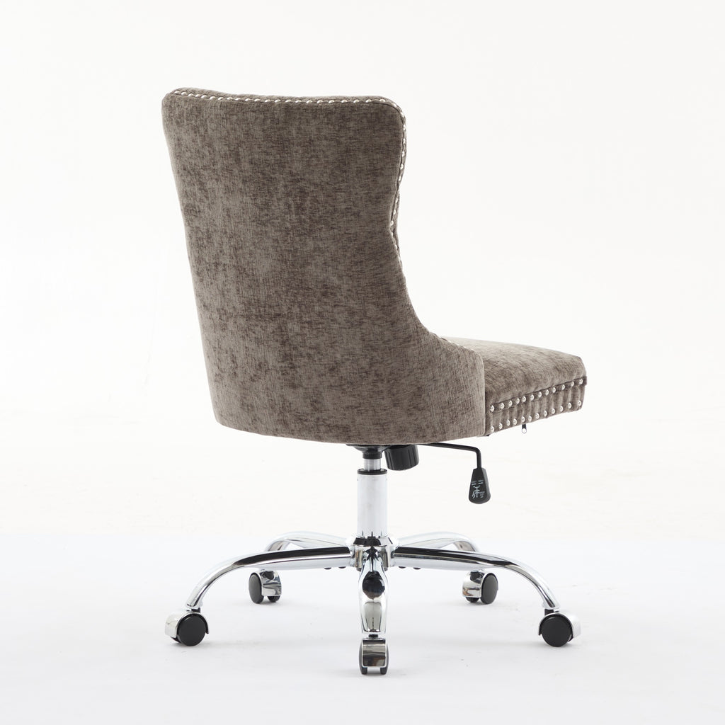 Fauteuil de Bureau en Chenille Gris – Capitonné & Base Chromée Réglable