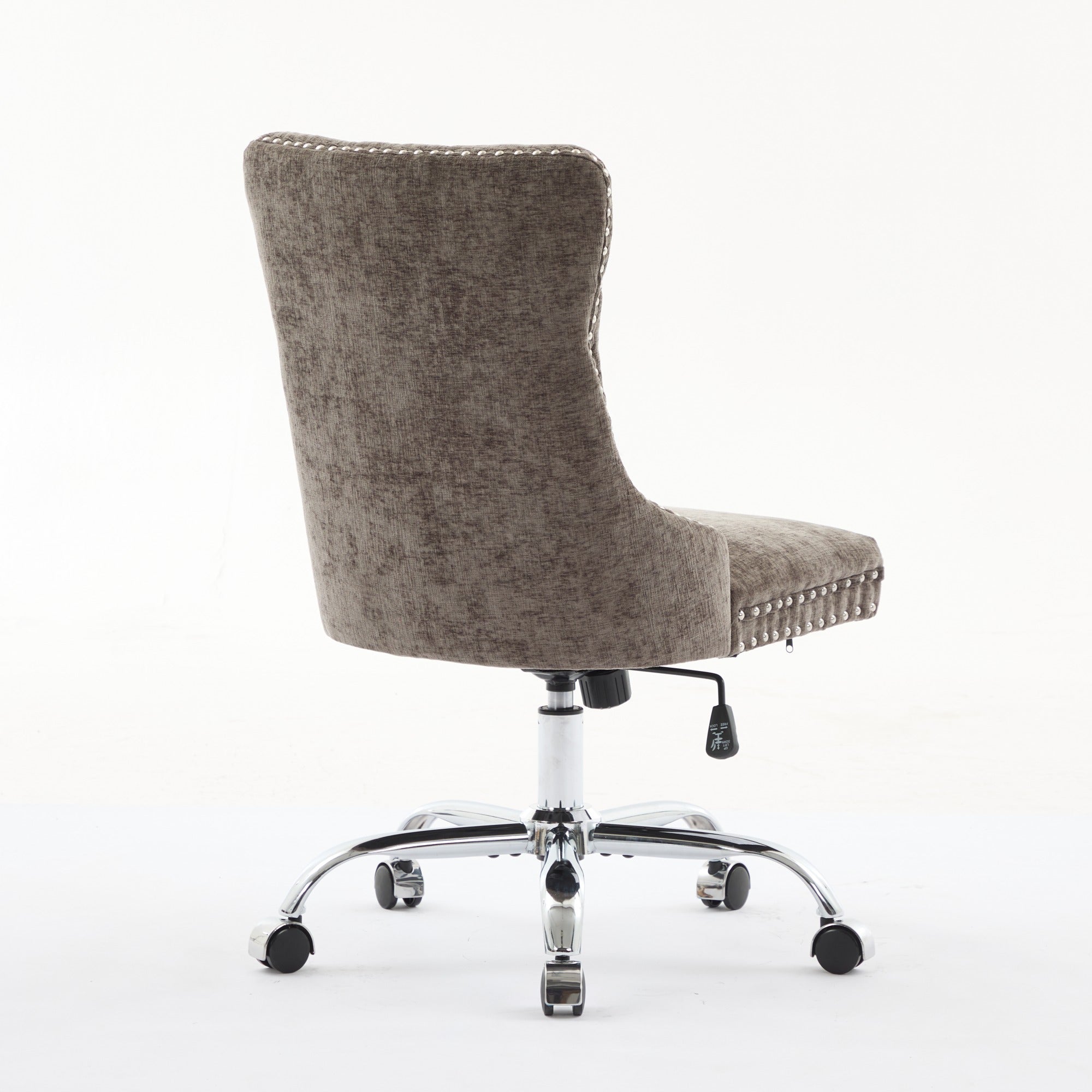Fauteuil de Bureau en Chenille Gris – Capitonné & Base Chromée Réglable