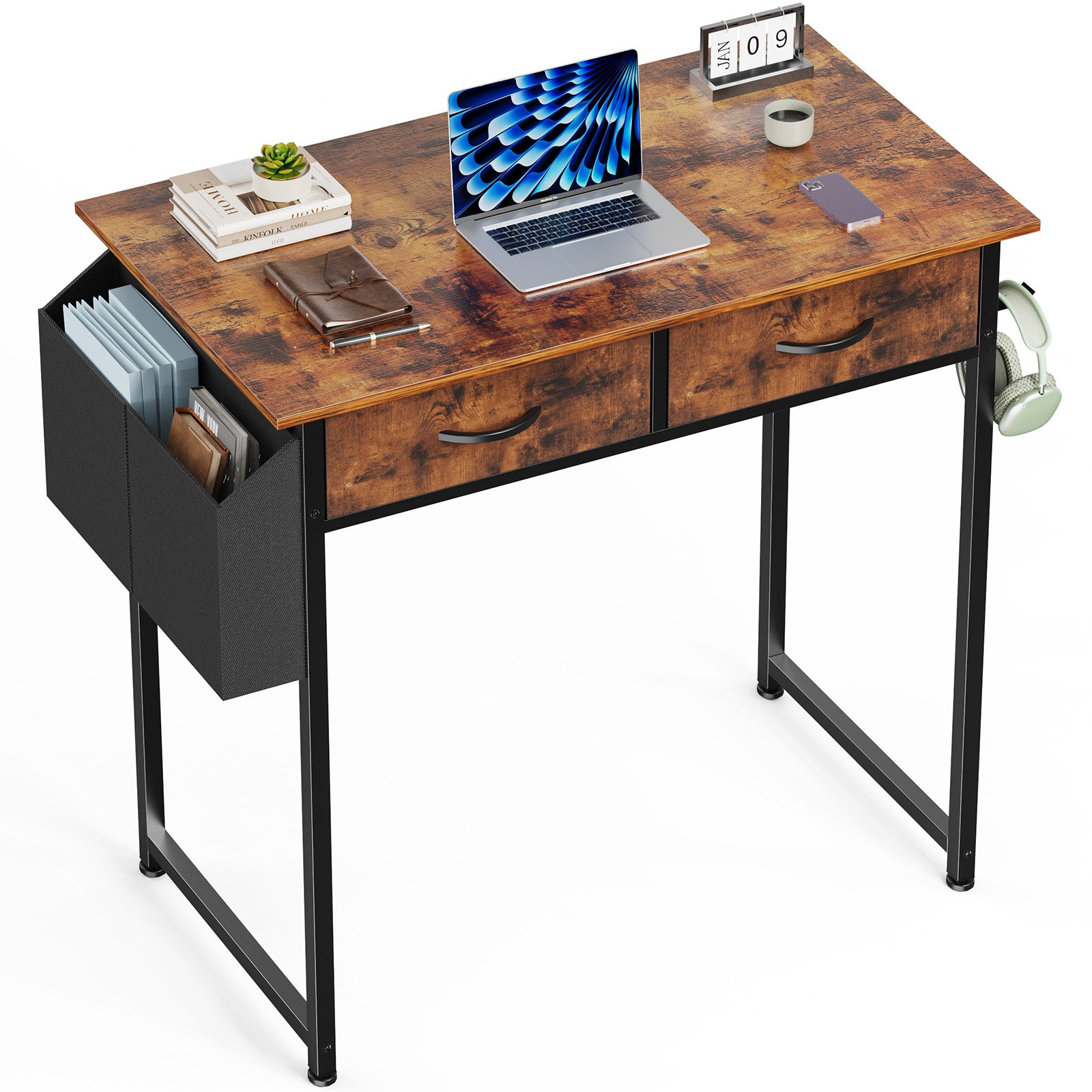 Bureau Compact avec Rangement – 32" ou 48", Noir, Blanc ou Bois