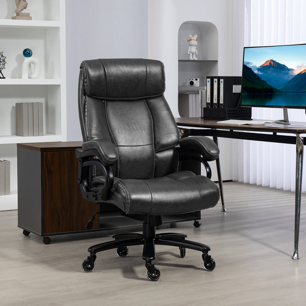 Chaise de Bureau Grande Taille Ergonomique en Similicuir Noir – Assise Large, Soutien Lombaire Renforcé, Jusqu’à 181 kg | DeskHarmony