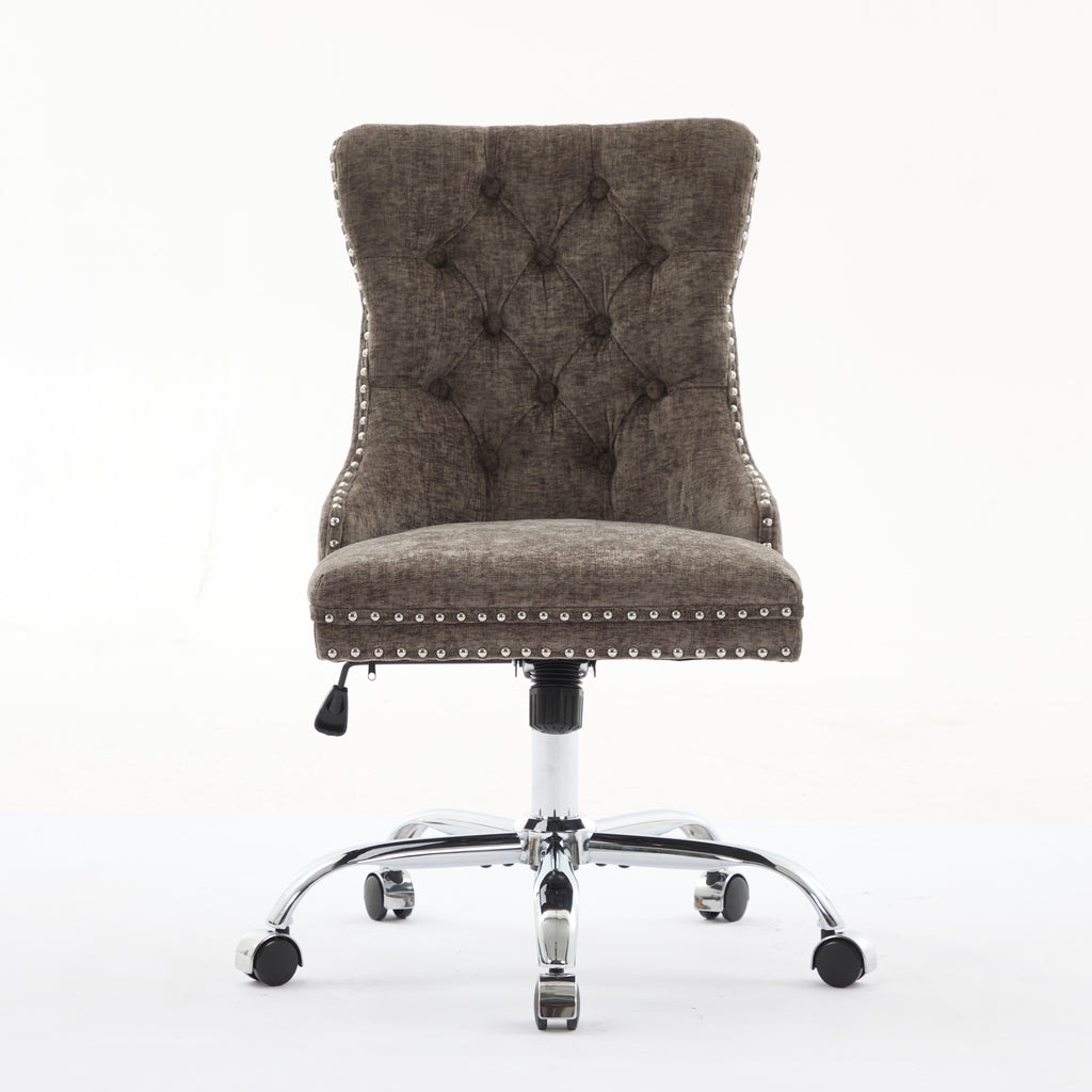 Fauteuil de Bureau en Chenille Gris – Capitonné & Base Chromée Réglable
