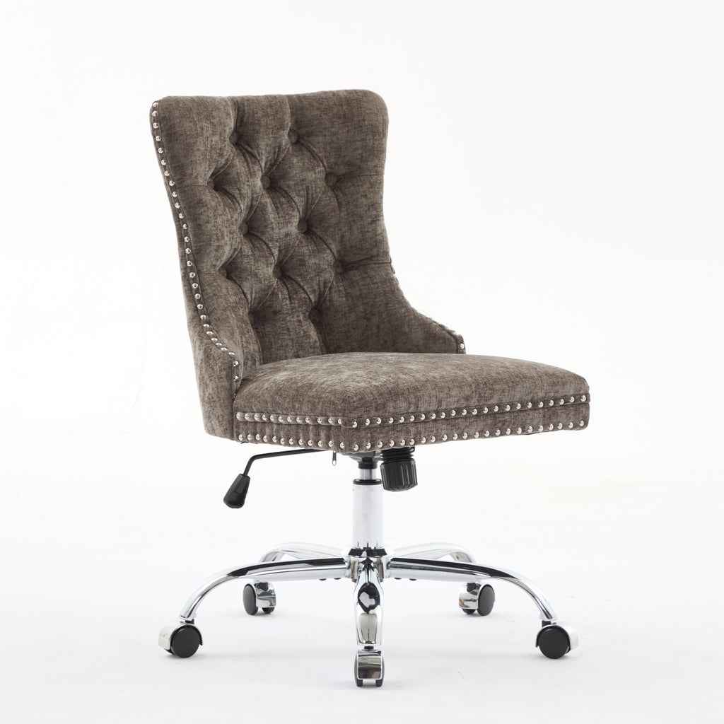 Fauteuil de Bureau en Chenille Gris – Capitonné & Base Chromée Réglable