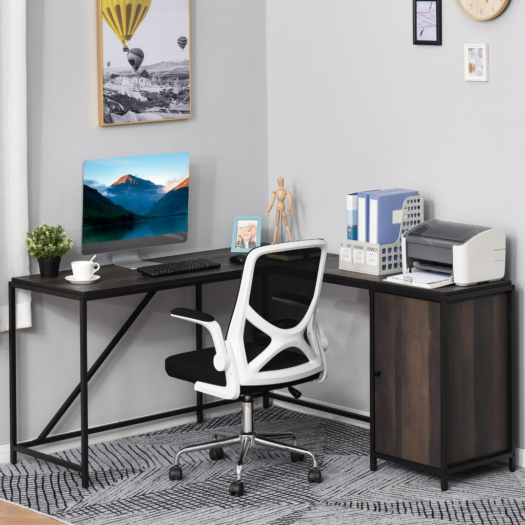 Bureau d’Angle avec Rangement – Design Industriel Noir & Bois Foncé