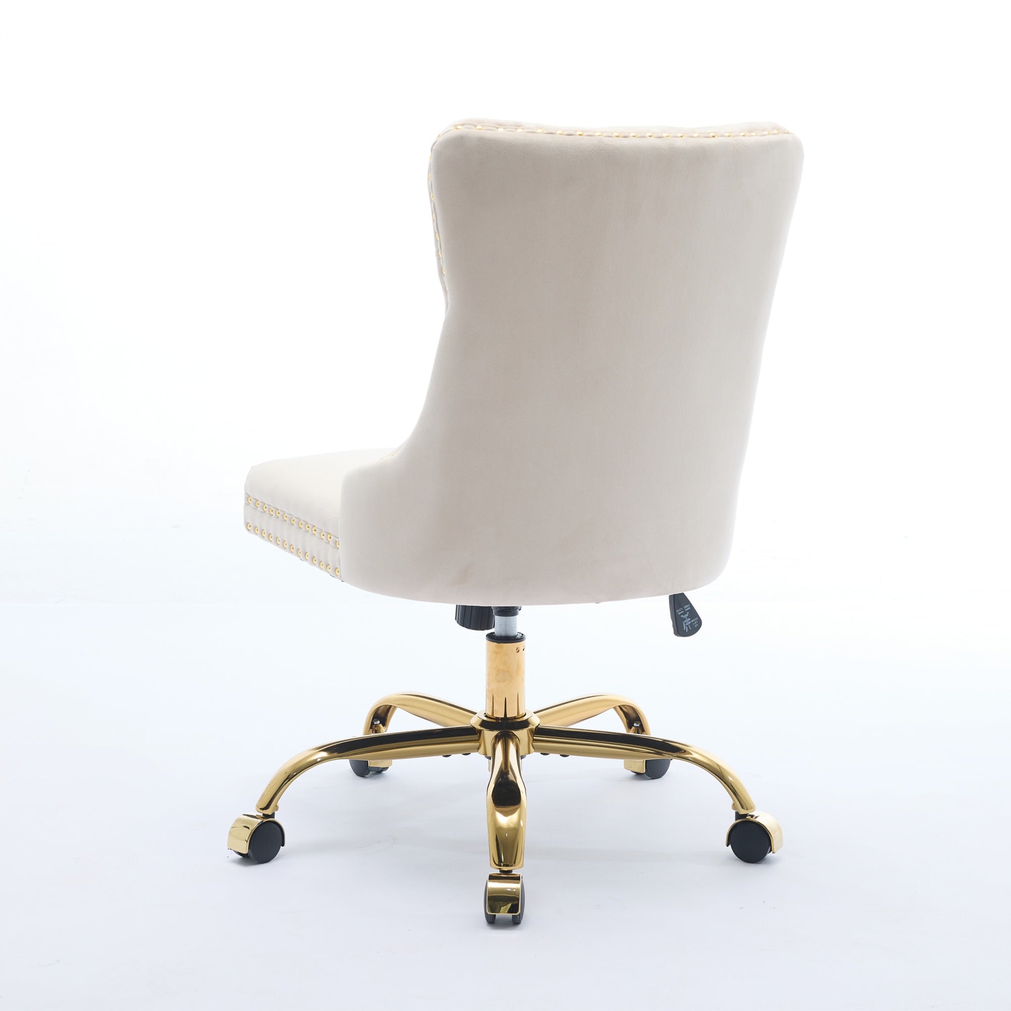 Fauteuil de Bureau en Velours Beige – Design Capitonné & Base Dorée