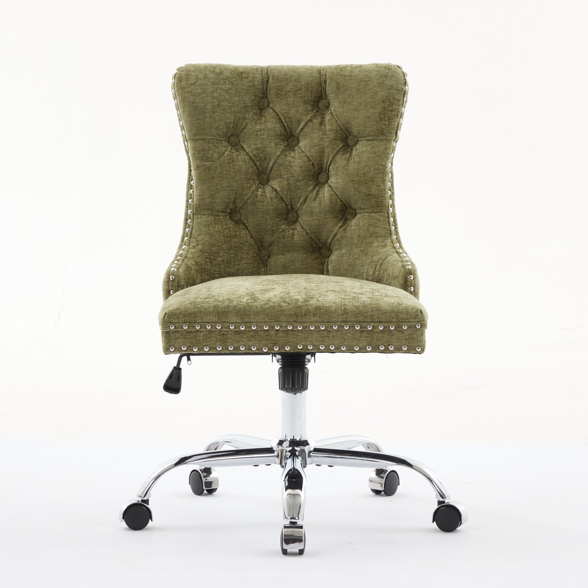 Fauteuil de Bureau en Chenille Vert – Capitonné & Base Chromée Réglable