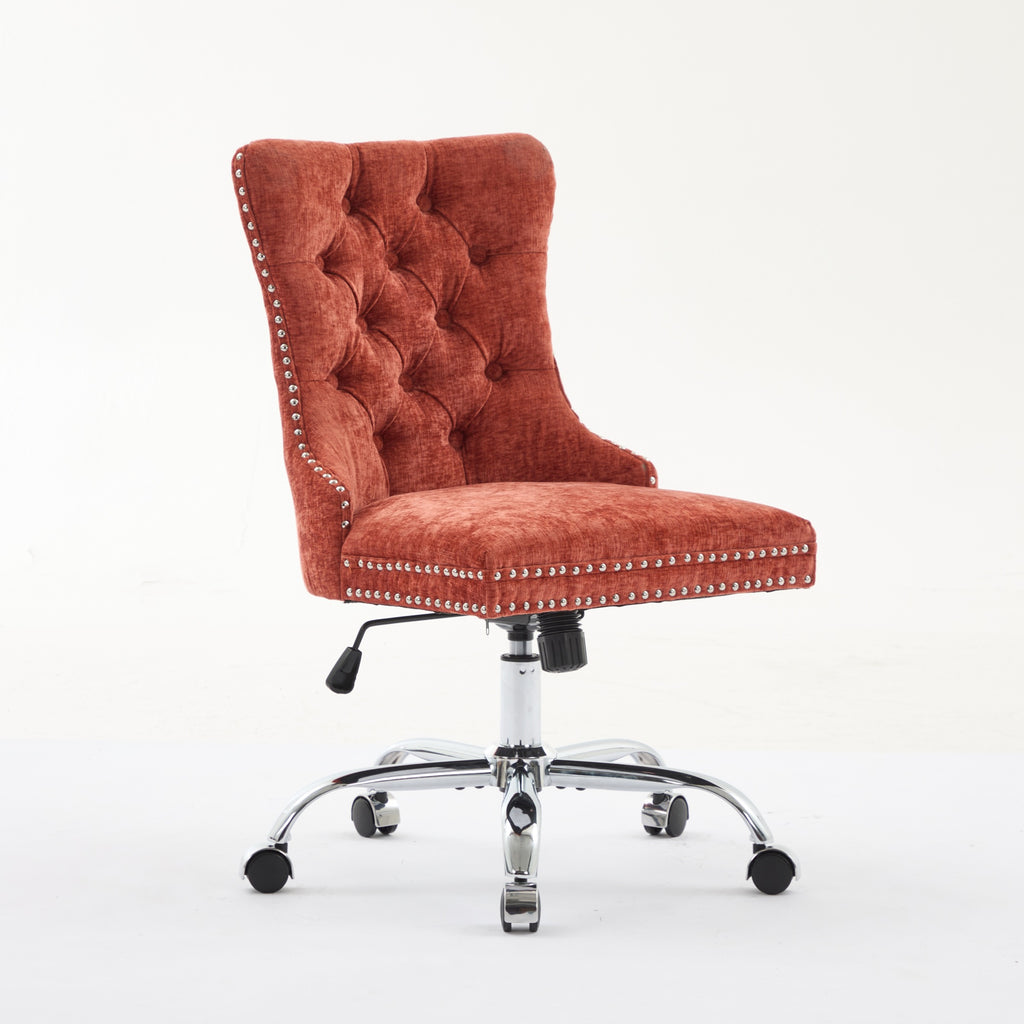 Fauteuil de Bureau en Chenille Orange – Capitonné & Base Chromée Réglable