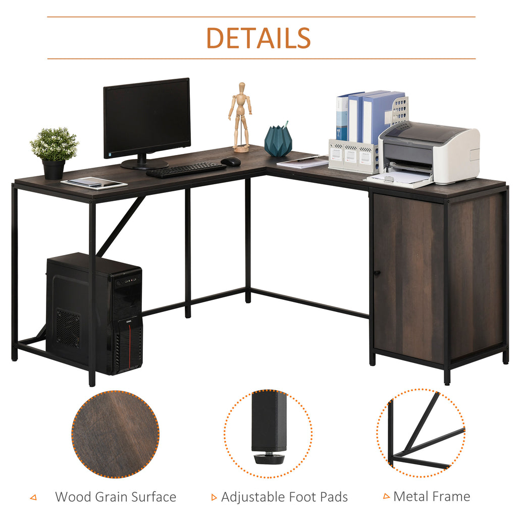 Bureau d’Angle avec Rangement – Design Industriel Noir & Bois Foncé