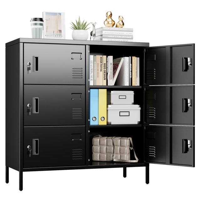 Armoire Métallique de Bureau 6 Portes avec Serrures Individuelles – Rangement Sécurisé Noir