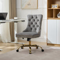 Fauteuil de Bureau en Velours Gris – Capitonné & Base Dorée Réglable