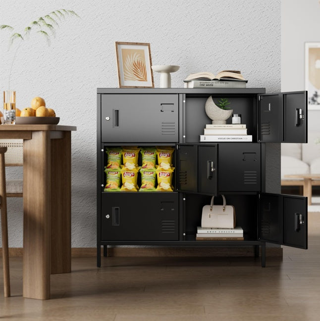 Armoire Métallique de Bureau 6 Portes avec Serrures Individuelles – Rangement Sécurisé Noir