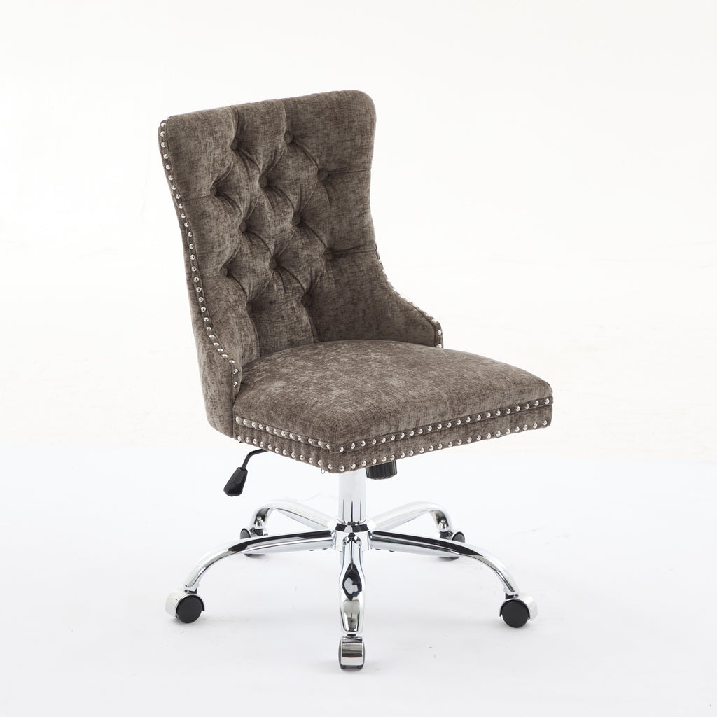 Fauteuil de Bureau en Chenille Gris – Capitonné & Base Chromée Réglable