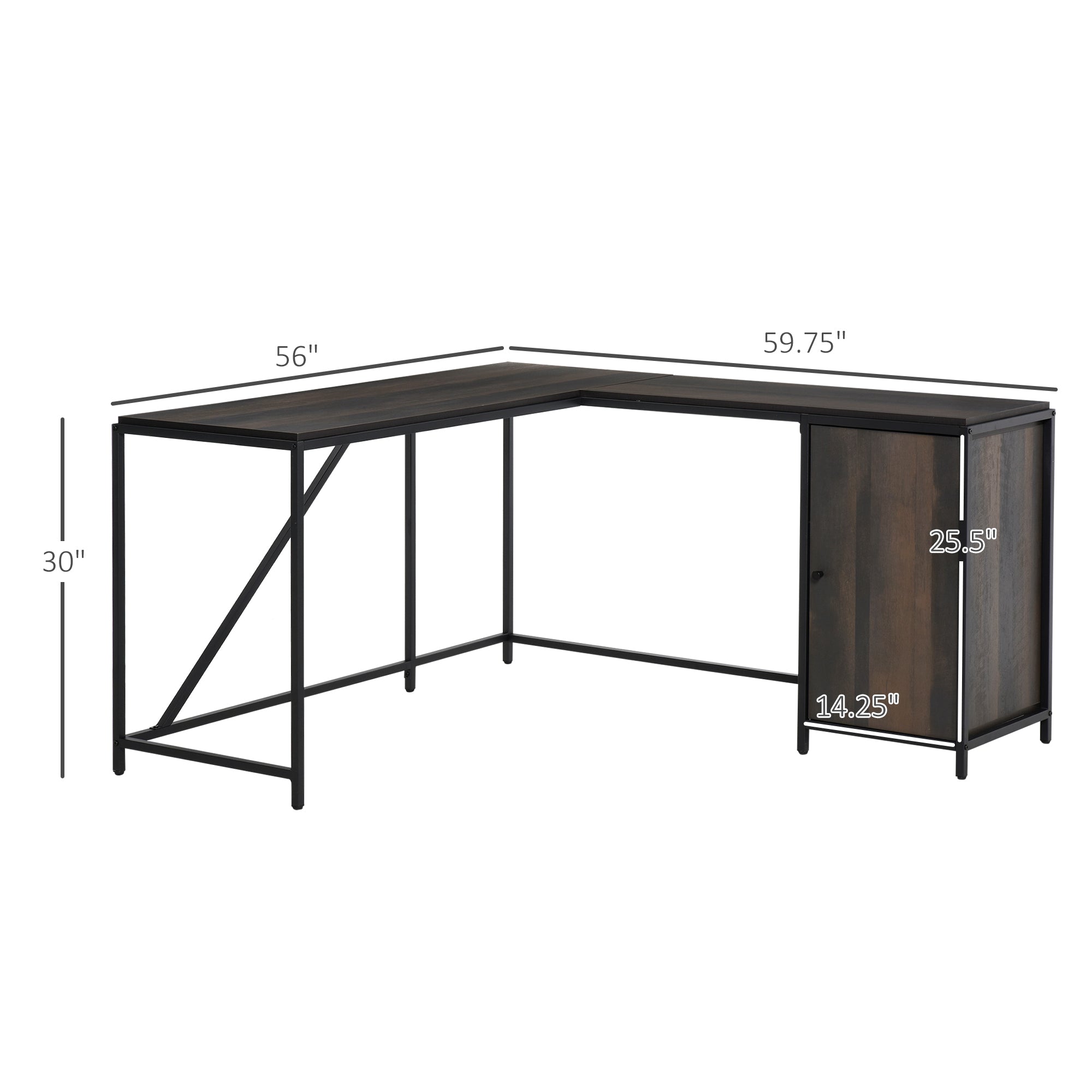Bureau d’Angle avec Rangement – Design Industriel Noir & Bois Foncé